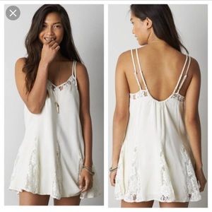 American Eagle beige lace pleated slip dress